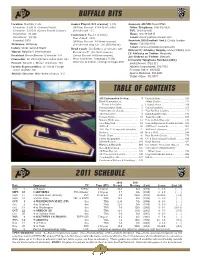 Buffalo Bits 2011 Schedule Table of Contents