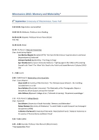 Mnemonics 2015: Memory and Materiality*