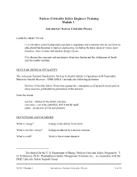 Nuclear Criticality Safety Engineer Training Module 1 1