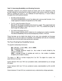 Readability Level Reading Formulas