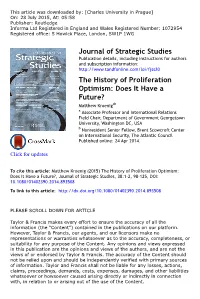 The History of Proliferation Optimism: Does It Have a Future?
