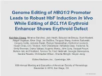 Genome Editing of HBG1/2 Promoter Leads to Robust Hbf Induction in Vivo While Editing of BCL11A Erythroid Enhancer Shows Erythroid Defect