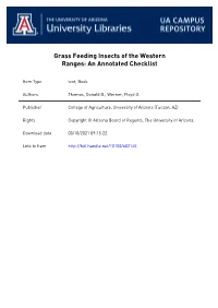Grass Feeding Insects of the Western Ranges: an Annotated Checklist