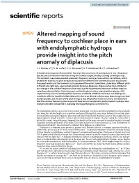Altered Mapping of Sound Frequency to Cochlear Place in Ears with Endolymphatic Hydrops Provide Insight Into the Pitch Anomaly of Diplacusis J