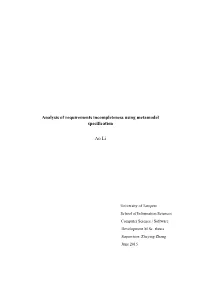 Analysis of Requirements Incompleteness Using Metamodel Specification