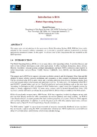 Introduction to ROS – Robot Operating System –