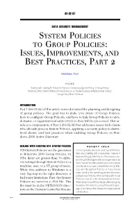 System Policies to Group Policies: Issues, Improvements, and Best Practices, Part 2