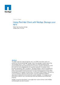 Using Red Hat Client with Netapp Storage Over NFS Bikash Roy Choudhury, Netapp October 2013 | TR-3183