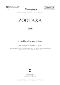 A Checklist of the Ants of China