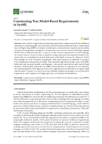 Constructing True Model-Based Requirements in Sysml