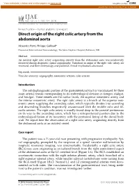 Direct Origin of the Right Colic Artery from the Abdominal Aorta