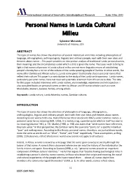 Lunda Names and Naming: Not a Mere Linguistic Phenomenon