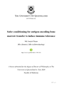 Safer Conditioning for Antigen-Encoding Bone Marrow Transfer to Induce Immune Tolerance