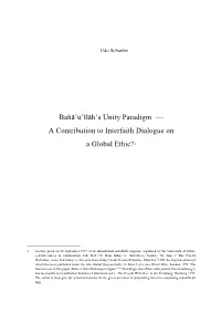Unity Paradigm — a Contribution to Interfaith Dialogue On
