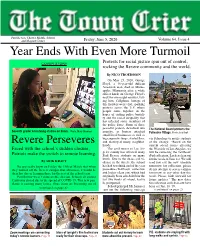 Year Ends with Even More Turmoil COVER STORY Protests for Racial Justice Spin out of Control, Rocking the Revere Community and the World