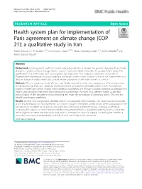 Health System Plan for Implementation of Paris