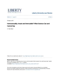 Homosexuality: Innate and Immutable? What Science Can and Cannot Say