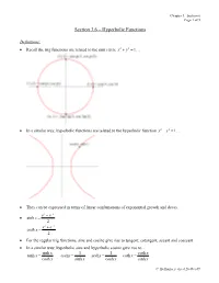 Hyperbolic Functions