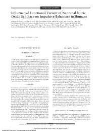 Influence of Functional Variant of Neuronal Nitric Oxide Synthase on Impulsive Behaviors in Humans