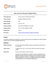 Open Access to Research Outputs Policy
