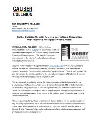 Caliber Collision Website Receives International Recognition with Internet’S Prestigious Webby Award