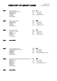 Download a PDF Copy of the Directory of Library Codes