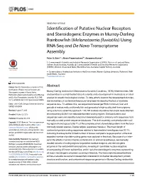 Melanotaenia Fluviatilis) Using RNA-Seq and De Novo Transcriptome Assembly