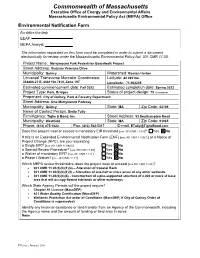 Commonwealth of Massachusetts Executive Office of Energy and Environmental Affairs Massachusetts Environmental Policy Act (MEPA) Office