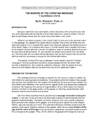 THE WISDOM of the CHRISTIAN MESSAGE 1 Corinthians 2:6-16 By
