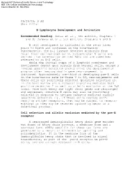 B Lymphocyte Development and Activation