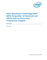Intel® Quickassist Technology: Using Adler-32 Checksum and CRC32