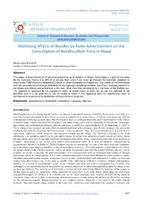 Marketing Affects of Noodles by Radio Advertisement on the Consumption of Noodles (Rum Pum) in Nepal