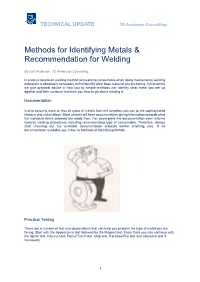 Methods for Identifying Metals & Recommendation for Welding