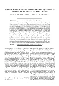 Transfer of Ingested Insecticides Among Cockroaches: Effects of Active Ingredient, Bait Formulation, and Assay Procedures