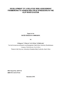 Development of a Relative Risk Assessment Framework to Assess Multiple Stressors in the Klip River System