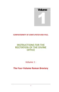 Instructions for the Recitation of the Divine Office