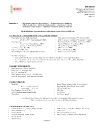 JEFF RAVITZ Television Lighting Designer Jeff@Intensityadvisors.Com 818-681-1495 (M) Page 1 of 2