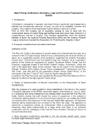Match-Fixing: Institutional, Normative, Legal and Preventive Framework in Austria