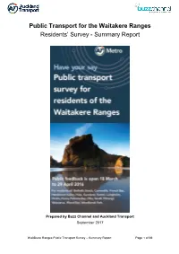 Public Transport for the Waitakere Ranges Residents' Survey