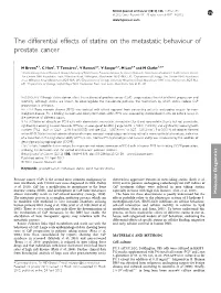 The Differential Effects of Statins on the Metastatic Behaviour of Prostate Cancer