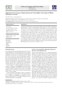 Opposition in the Language of Representation and Undecidability of Pronouns in William Shakespeare’S Sonnets