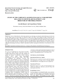 Study of the Corpuscular Hematological Parameters Related to Growth, Development and Behavior of the Feral Pigeon