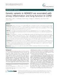 Genetic Variants in ADAM33 Are Associated with Airway