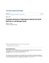 Geographic Distribution of Siphonaptera Collected from Small Mammals on Lake Michigan Islands