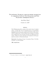 Precautionary Saving in a Macroeconomic Perspective: a Comparison Between New Keynesian and Post Keynesian Consumption Theory §