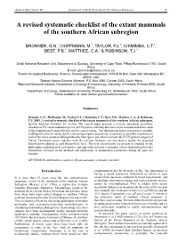 A Revised Systematic Checklist of the Extant Mammals in the SA
