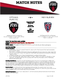 Ottawa Fury FC and Indy Eleven Return to Action for the Second Time in Week 23 As They Meet for the Second Time This Season