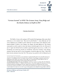 The German Army, Vimy Ridge and the Elastic Defence in Depth in 1917