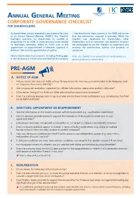 Annual General Meeting CORPORATE GOVERNANCE CHECKLIST for SHAREHOLDERS