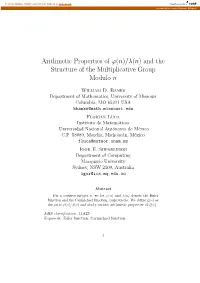 Arithmetic Properties of Φ(N)/Λ(N) and the Structure of the Multiplicative Group Modulo N